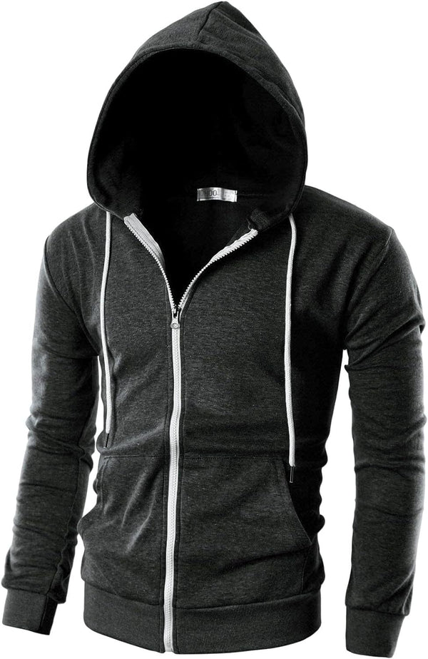 Mens Slim Fit Lightweight Zip up Hoodie with Pockets Long Sleeve Full-Zip Hooded Sweatshirt