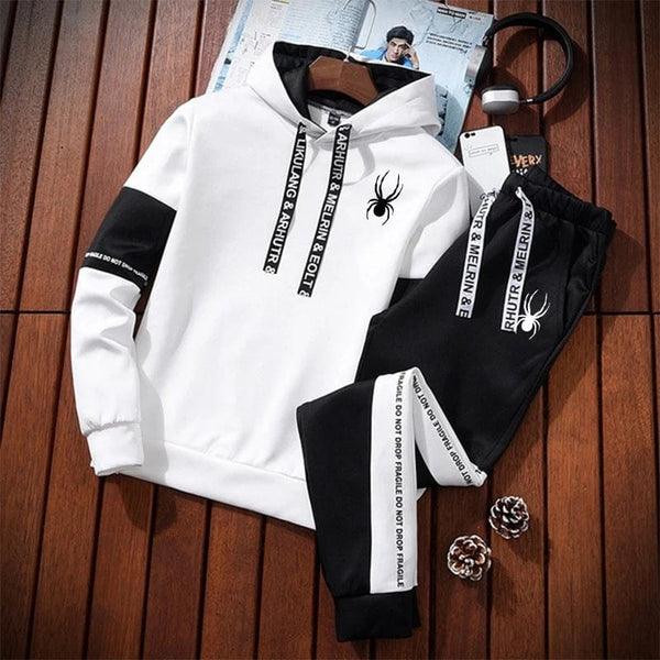 Mens Tracksuit High Quality Fashion Casual Pullover Hooded Sweatshirt Sweatpants Luxury Black White Man Top Pants Sport Clothes