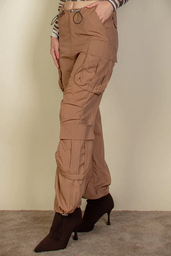 Flap Pockets Drawstring Ruched Parachute Pants (CAPELLA)