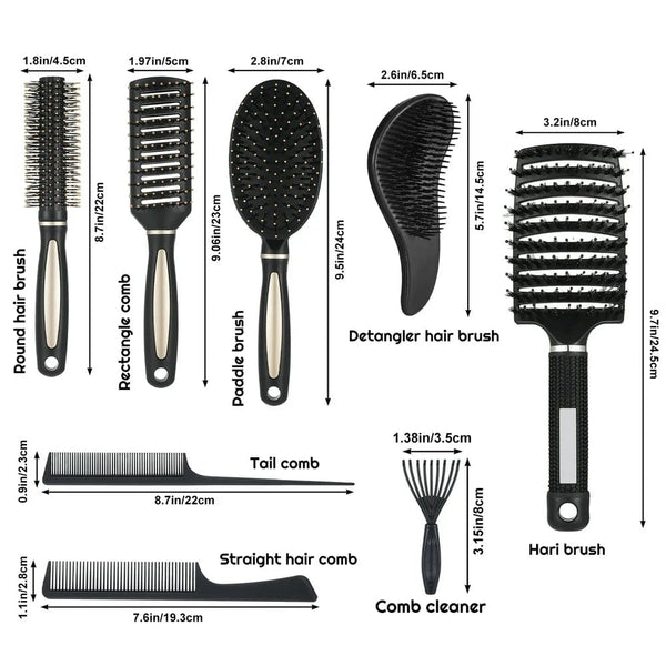 8 Pcs Hair Brush and Comb Set, round Vented Brush Paddle Brush Detangle Hair Brush and Combs Wet Dry Brush for Women Men Hair Styling(Upgrade 8)
