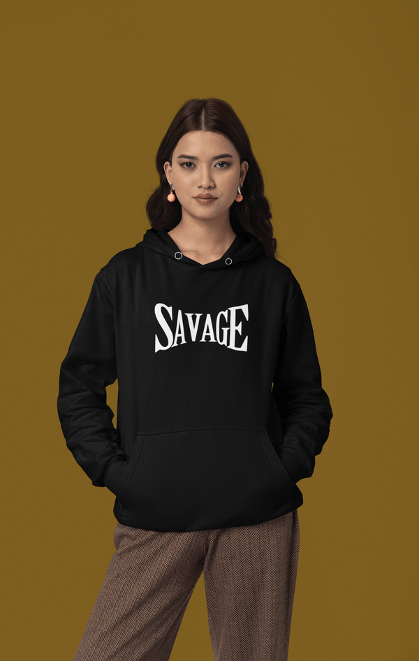 women hoodie with savage text on it